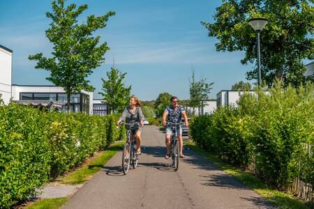 Ein paar Fahrräder zwischen den Ferienhäusern im Ferienpark EuroParcs Schoneveld